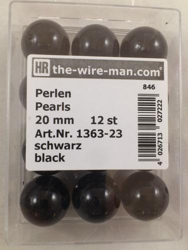 Perlen schwarz 20 mm. 12 st.